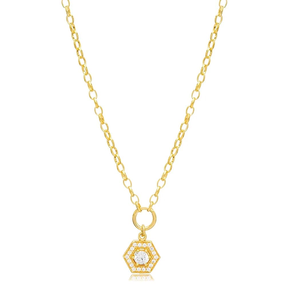 Zircon Stone Rectagon Hollow Charm Necklace Handmade Wholesale 925 Sterling Silver For Ladies Jewelry