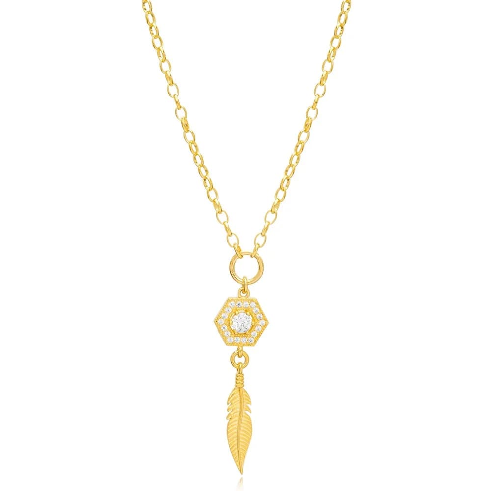Feather Design Zircon Stone Rectagon Hollow Charm Necklace Handmade Wholesale 925 Sterling Silver For Ladies Jewelry