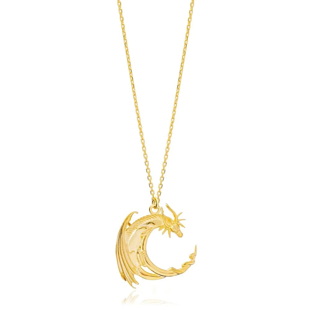Trendy Cool Dragon Plain Design Handmade Turkish 925 Sterling Silver For Woman Charm Necklace