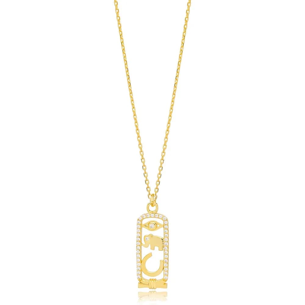 Trendy White Zircon Stone Figurative Handmade Turkish 925 Sterling Silver Charm Necklace