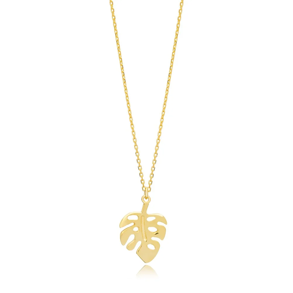 Trendy Graceful Plain Leaf Design Handmade Turkish 925 Sterling Silver For Woman Charm Necklace