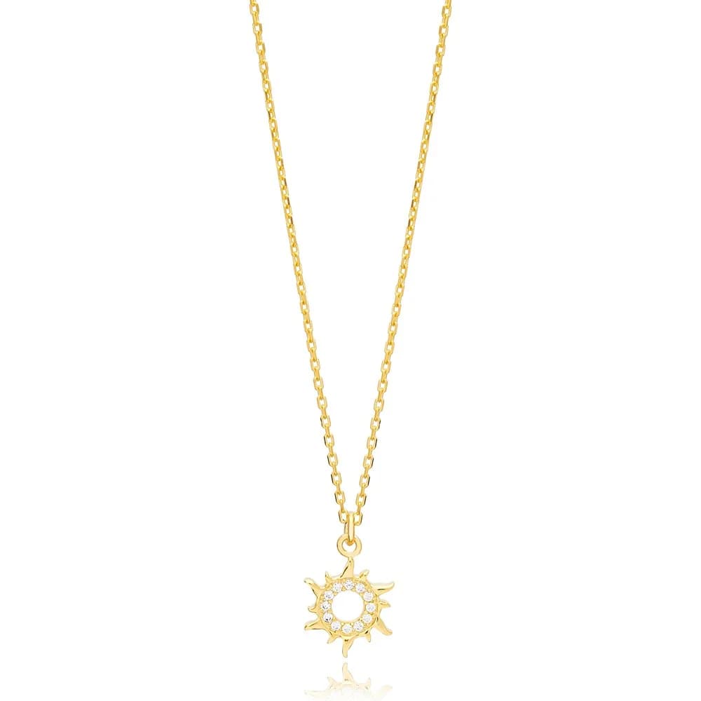 Trendy Hollow Sun Zircon Stone Design Handmade Turkish 925 Sterling Silver Charm Necklace