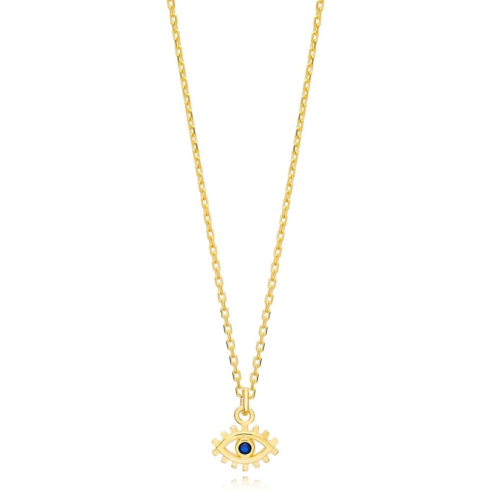 Trendy Lucky Evil Eye Sapphire Stone Handmade Turkish 925 Sterling Silver Charm Necklace