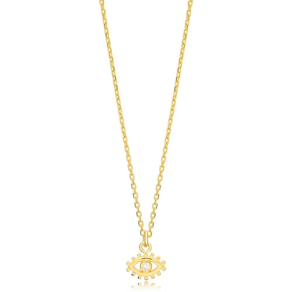 Trendy White Stone Evil Eye Handmade Turkish 925 Sterling Silver Charm Necklace