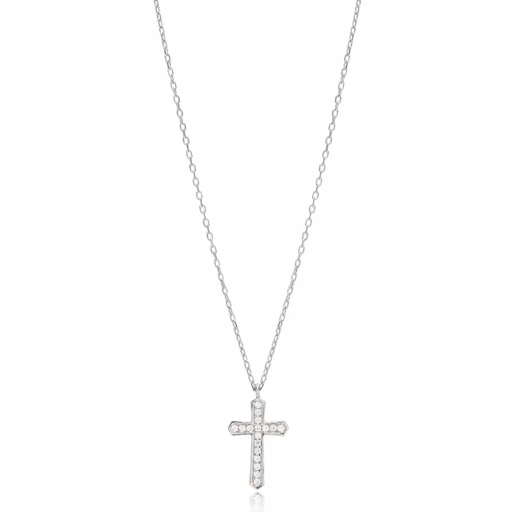 Cross Charm Pendant Necklace Zircon Wholesale Handmade 925 Sterling Silver Jewelry