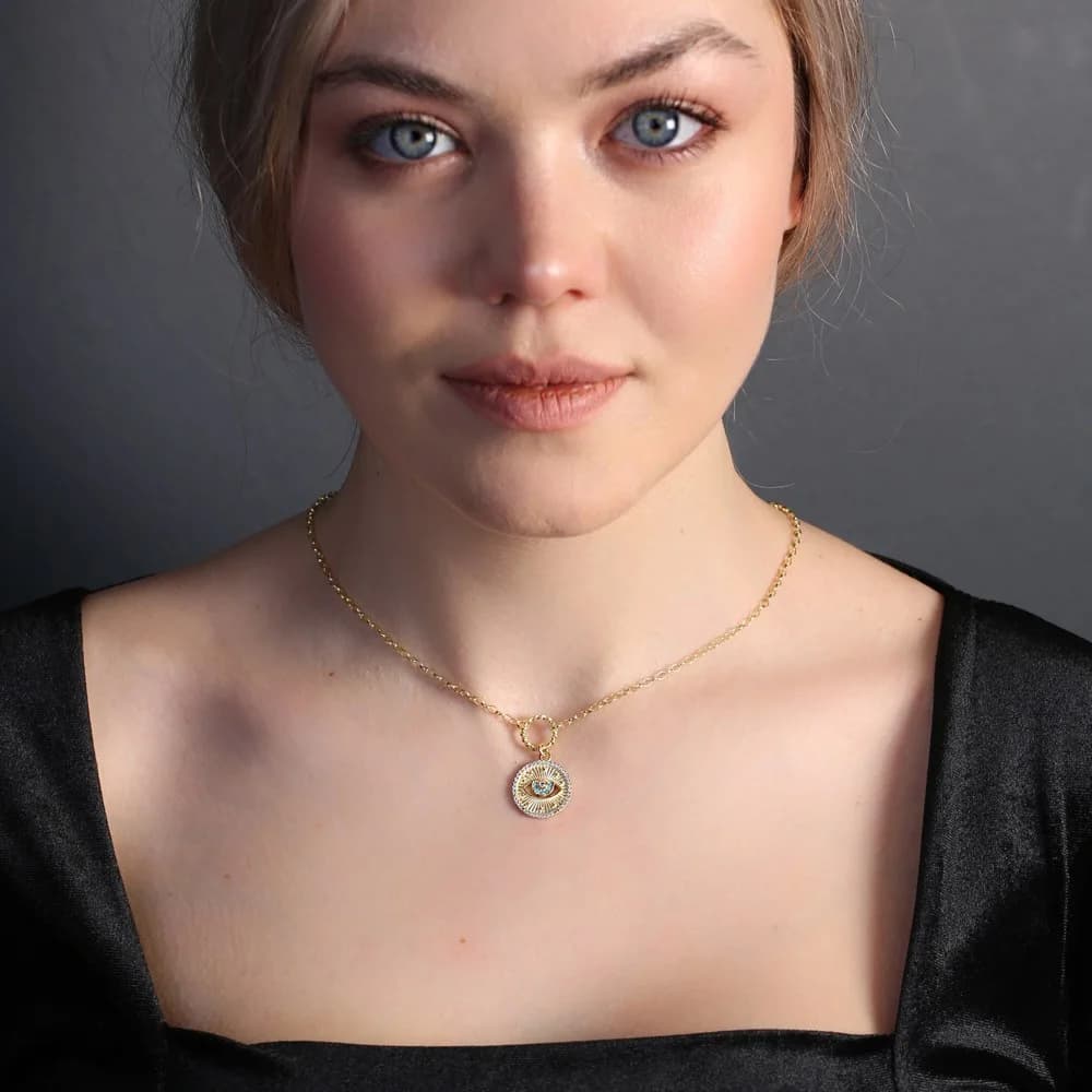 Medallion Evil Eye Pendant Charm Necklace
