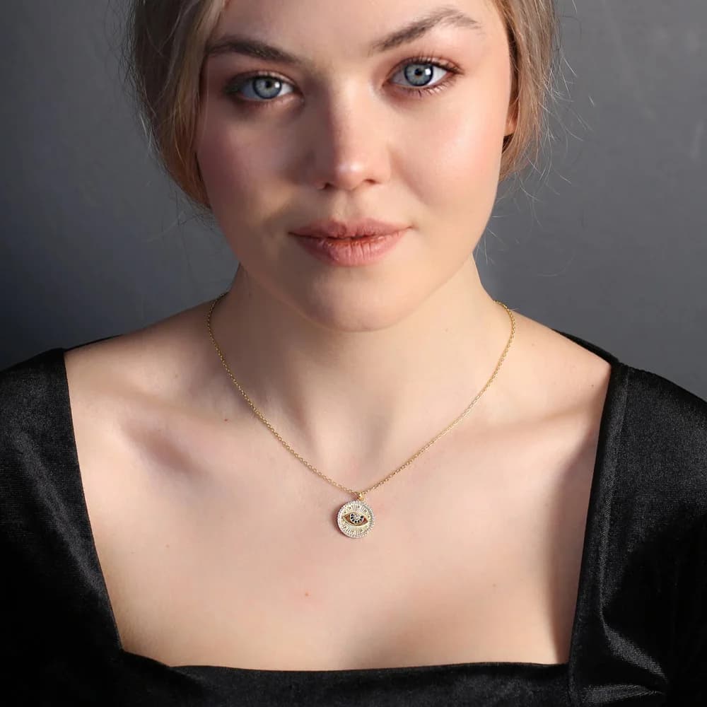 Sapphire Medallion Evil Eye 925 Silver Necklace Jewelry