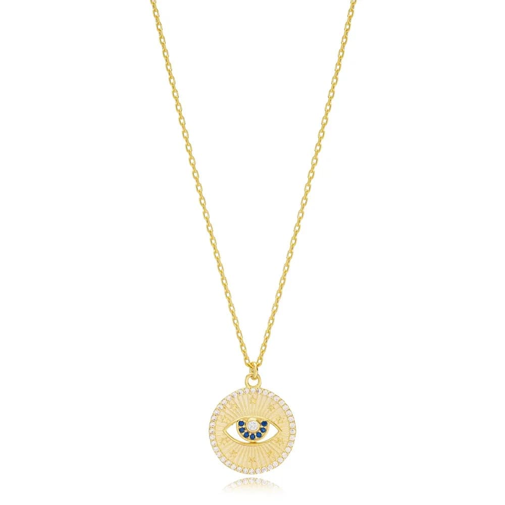 Sapphire Medallion Evil Eye 925 Silver Necklace Jewelry