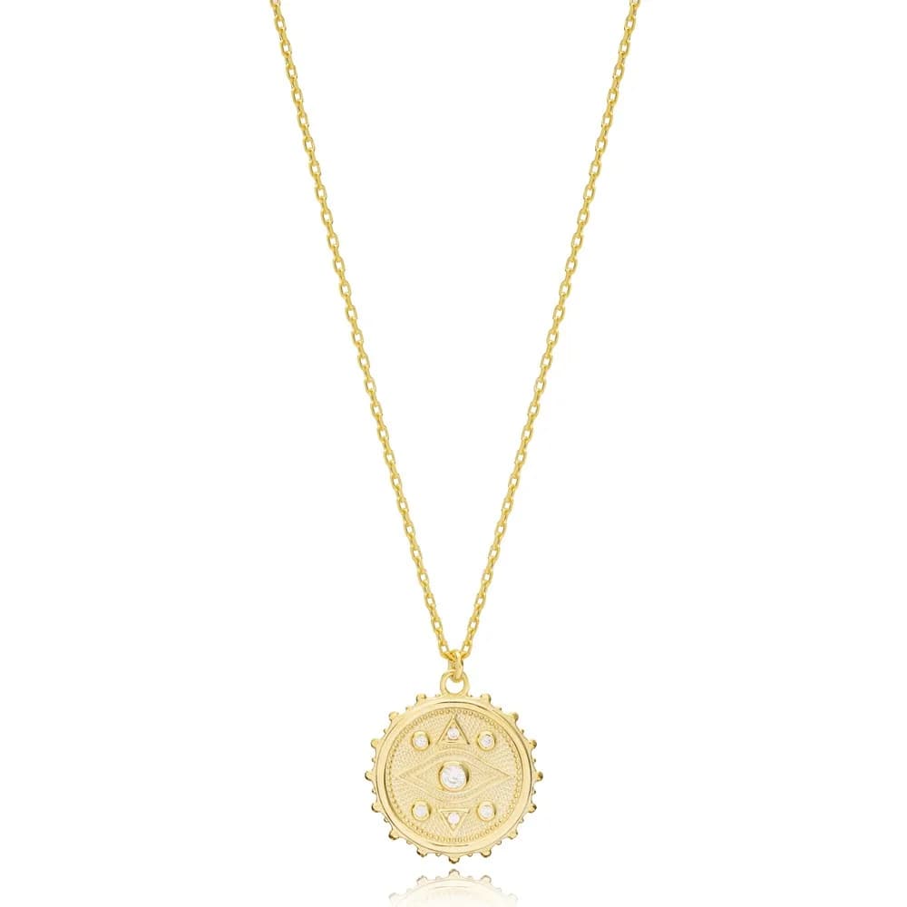 Delicate Medallion Evil Eye Necklace Wholesale Handmade 925 Sterling Silver Jewelry