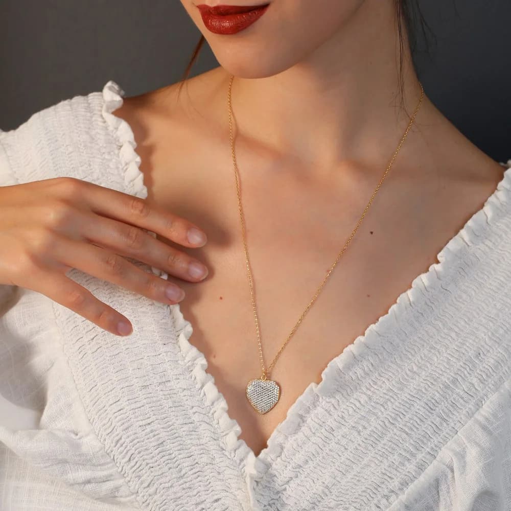 Heart Shape Dainty Shiny Zircon 60 Cm Chain Necklace Pendant 925 Sterling Silver Wholesale Jewelry