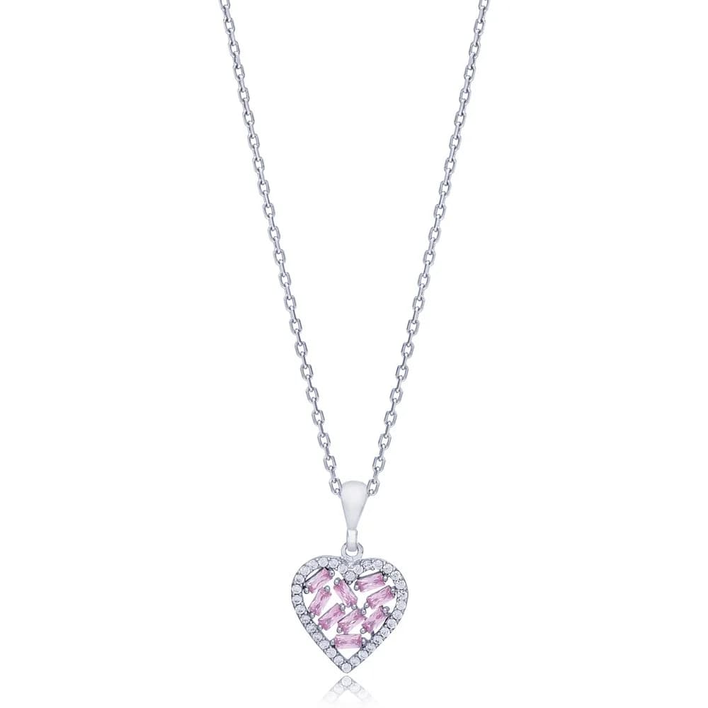 Pink CZ Stone Dainty Charm Necklace Silver Jewelry