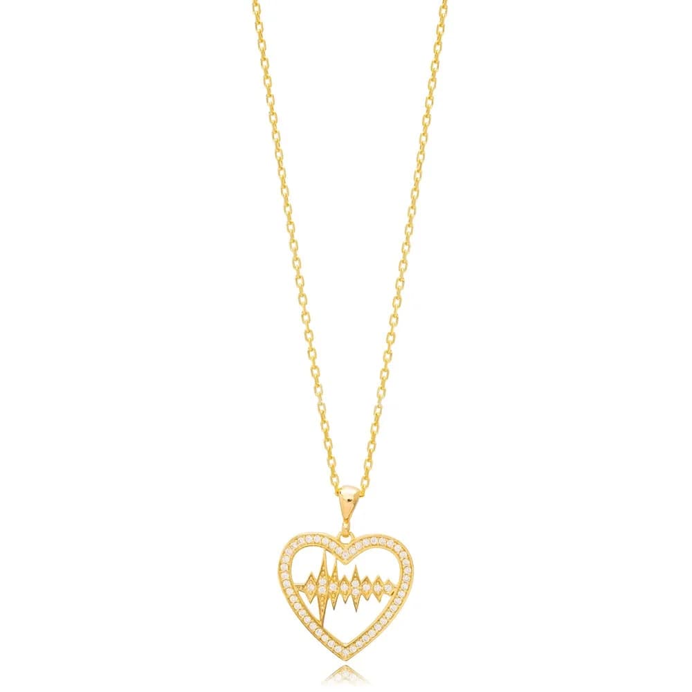 42+5 Cm Heart And Heartbeat Charm Necklace Pendant Turkish Wholesale 925 Sterling Silver Jewelry