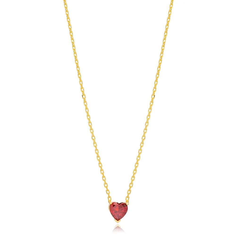 Dainty Garnet Zircon Heart Charm Necklace Pendant Handmade Turkish 925 Sterling Silver Jewelry
