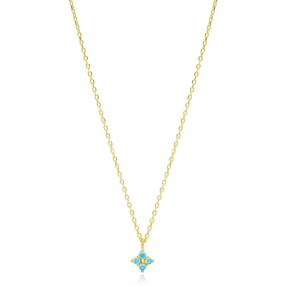 Aquamarine Sone Minimalist Flower Charm Pendant Necklace Handmade 925 Sterling Silver Jewelry