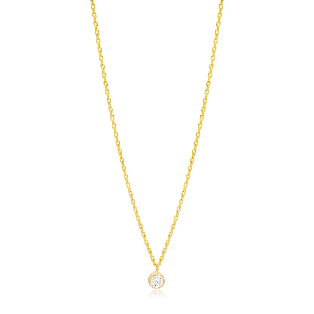 Minimalist Zircon Round Design Charm Necklace Pendant 925 Sterling Silver Jewelry