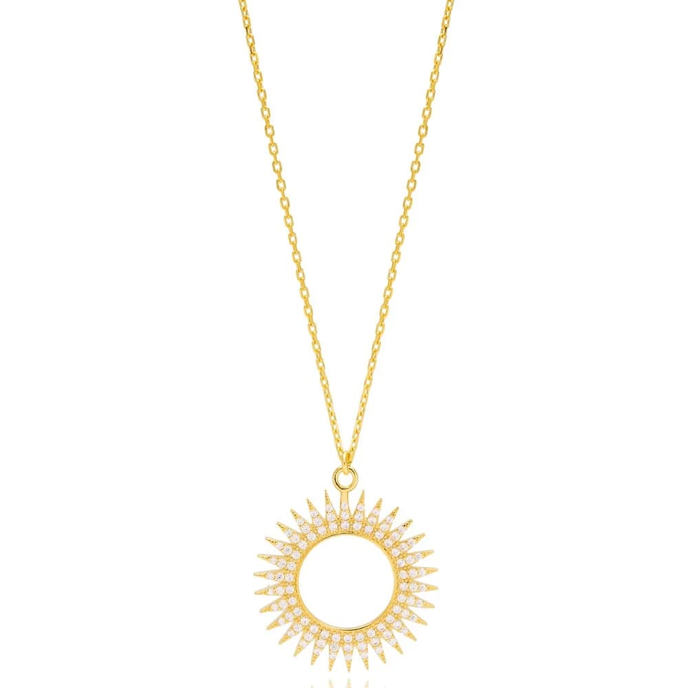 Trendy Hollow Sun Zircon Stone Design Handmade Turkish 925 Sterling Silver Charm Necklace
