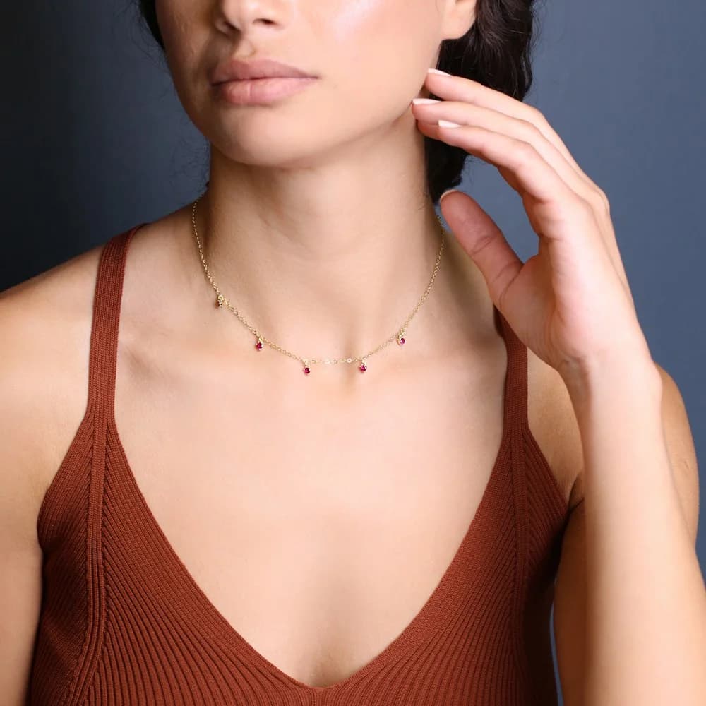 Ruby Stone Minimalist Women Shaker Necklace Pendant Turkish Wholesale 925 Sterling Silver Jewelry