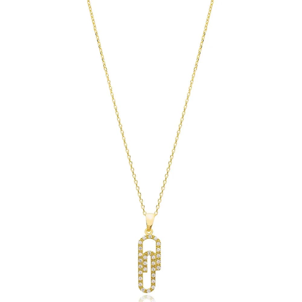 Zircon Paperclip Design Minimalist Pendant Necklace