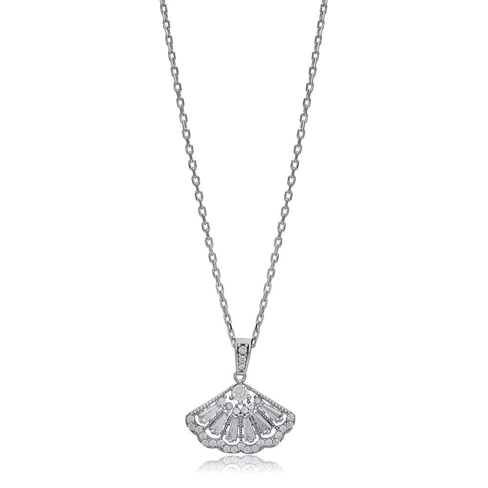 Seashell Design Zircon Stone Charm Necklace Woman Pendant 925 Sterling Silver Jewelry