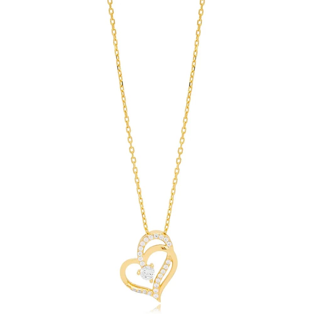 Intertwined Heart Design Charm Necklace Pendant 925 Silver Sterling Turkish Jewelry