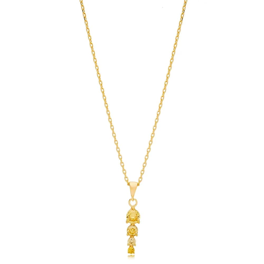 Round Cut Citrine Stone Charm Necklace Turkish Handmade Wholesale 925 Sterling Silver Jewelry