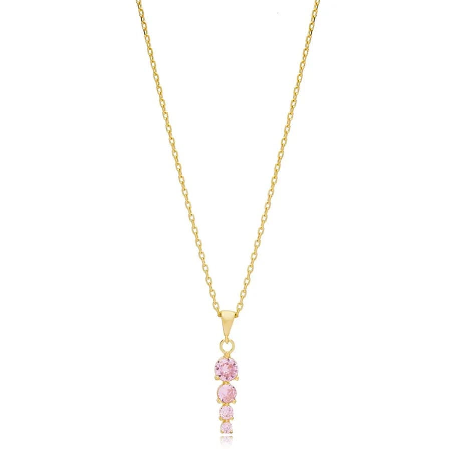 Round Cut Pink Quartz Stone Charm Necklace Turkish Handmade 925 Sterling Silver Jewelry