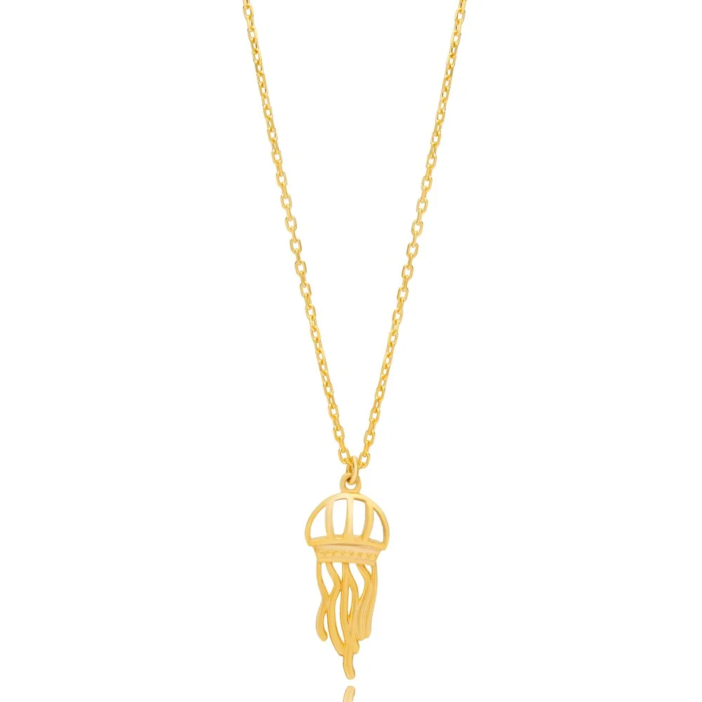 Plain Jellyfish Design Charm Necklace Woman Pendant Turkish Handcrafted Wholesale 925 Sterling Silver Jewelry