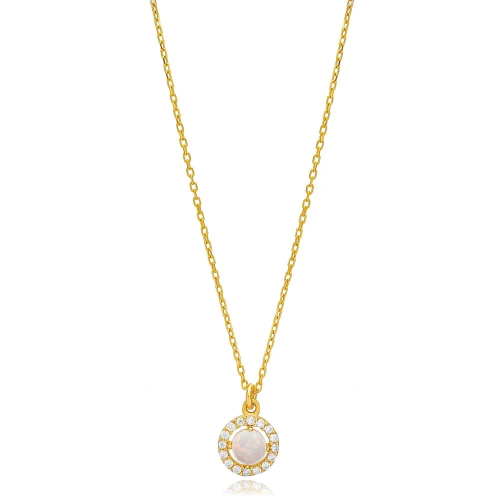 Minimalist White Opal Stone Charm Necklace Turkish Handcrafted Wholesale 925 Sterling Silver Jewelry
