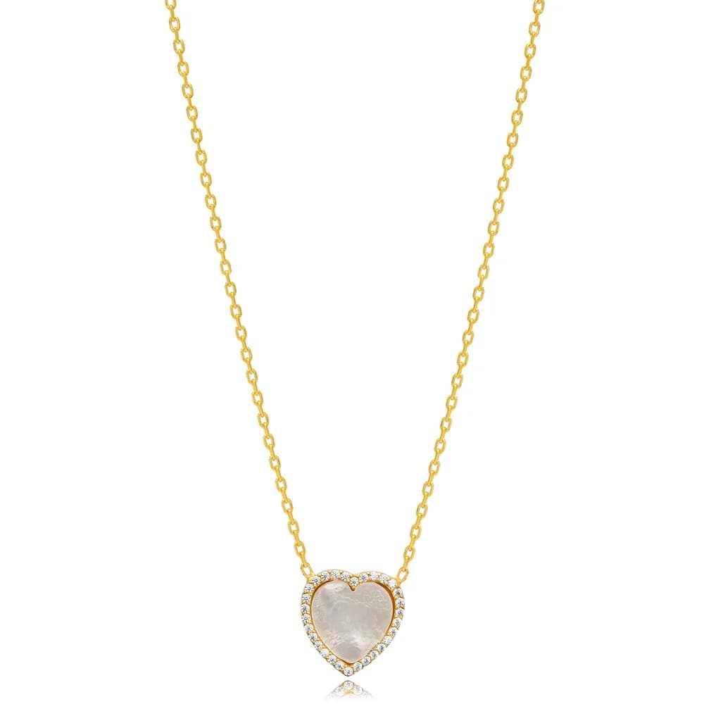 Heart Design Mother of Pearl Stone Love Collection Charm Necklace Turkish Handcrafted Wholesale 925 Sterling Silver Jewelry