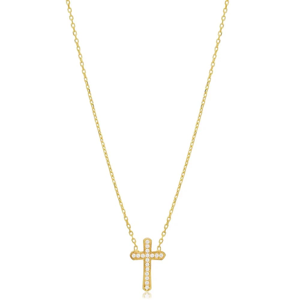 Cross Design CZ Stone Charm Necklace Pendant Silver Jewelry
