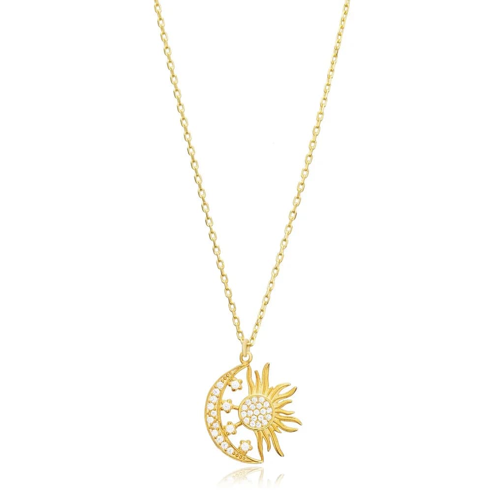 Crescent Moon and Sun Necklace Wholesale 925 Silver Jewelry