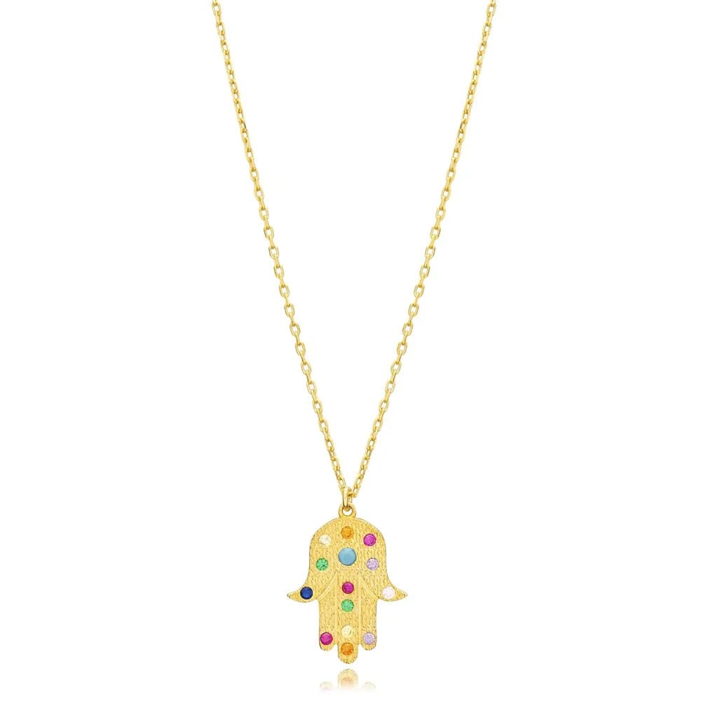 Hamsa Mix CZ Stone Wholesale 925 Sterling Silver Necklace