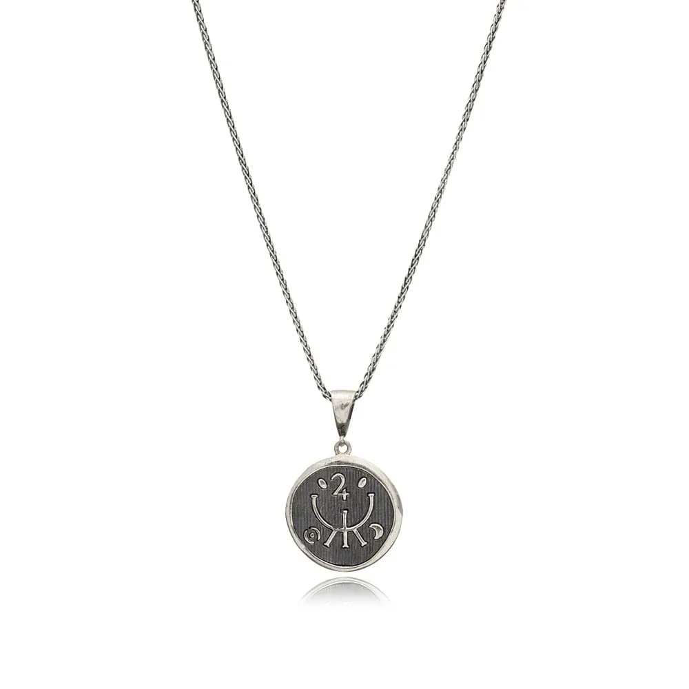 Yoga Symbol Medallion Oxidized Silver Charm Pendant