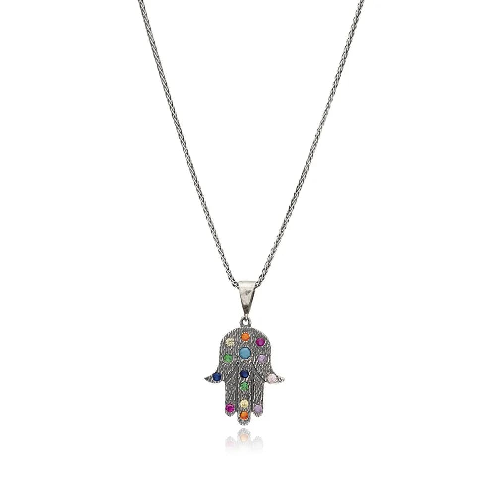 Mix Hamsa Charm Pendant Oxidized Wholesale Silver Necklace
