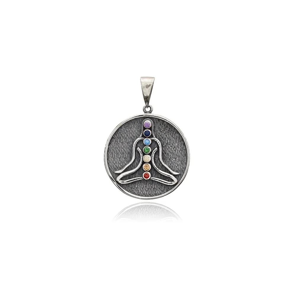 Oxidized Body Chakras Colorful Sterling Silver Charm