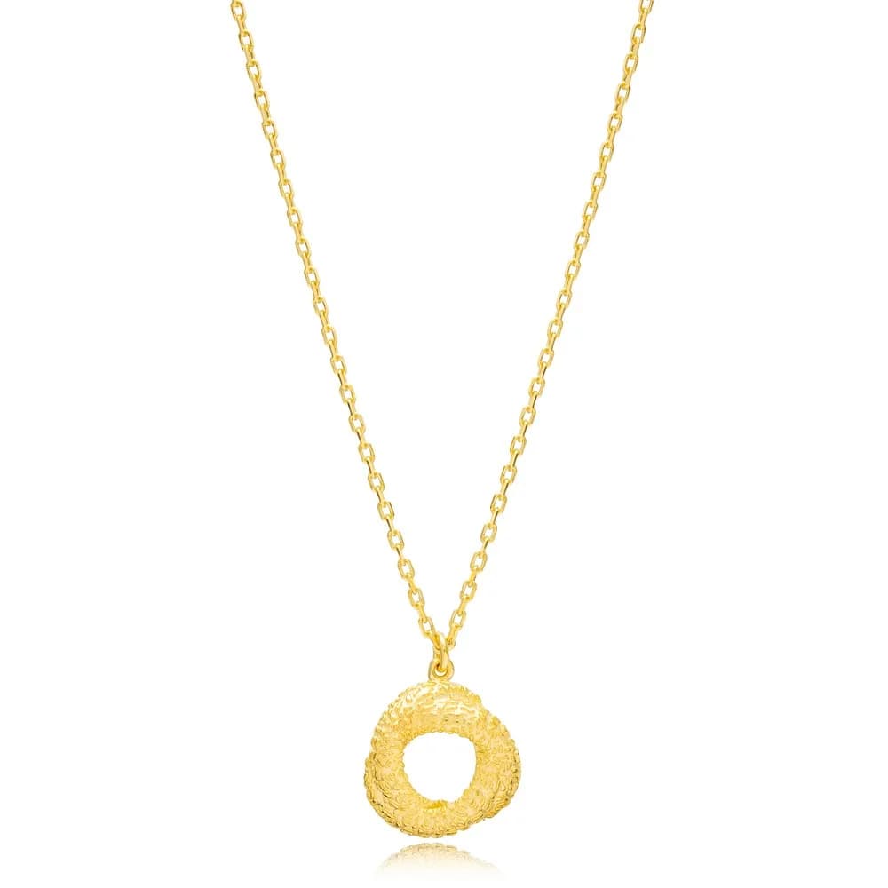 Textured Minimalist Design Round Shape Charm Pendant Necklace Turkish Handmade 925 Sterling Silver Jewelry