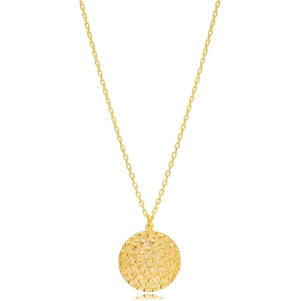 Chic Round Design Textured Charm Necklace Pendant Wholesale Turkish Handmade 925 Sterling Silver Jewelry
