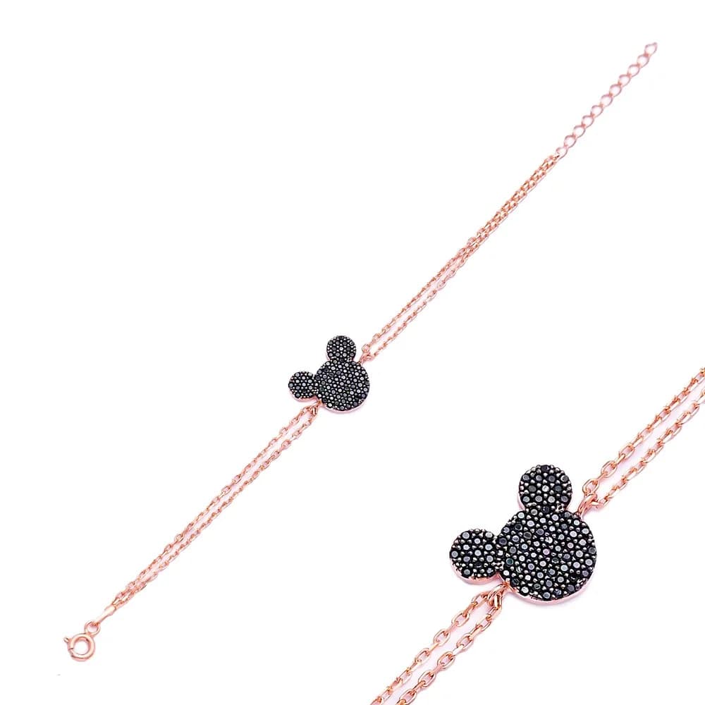 Mouse Design Black Zircon Stone Charm Bracelet