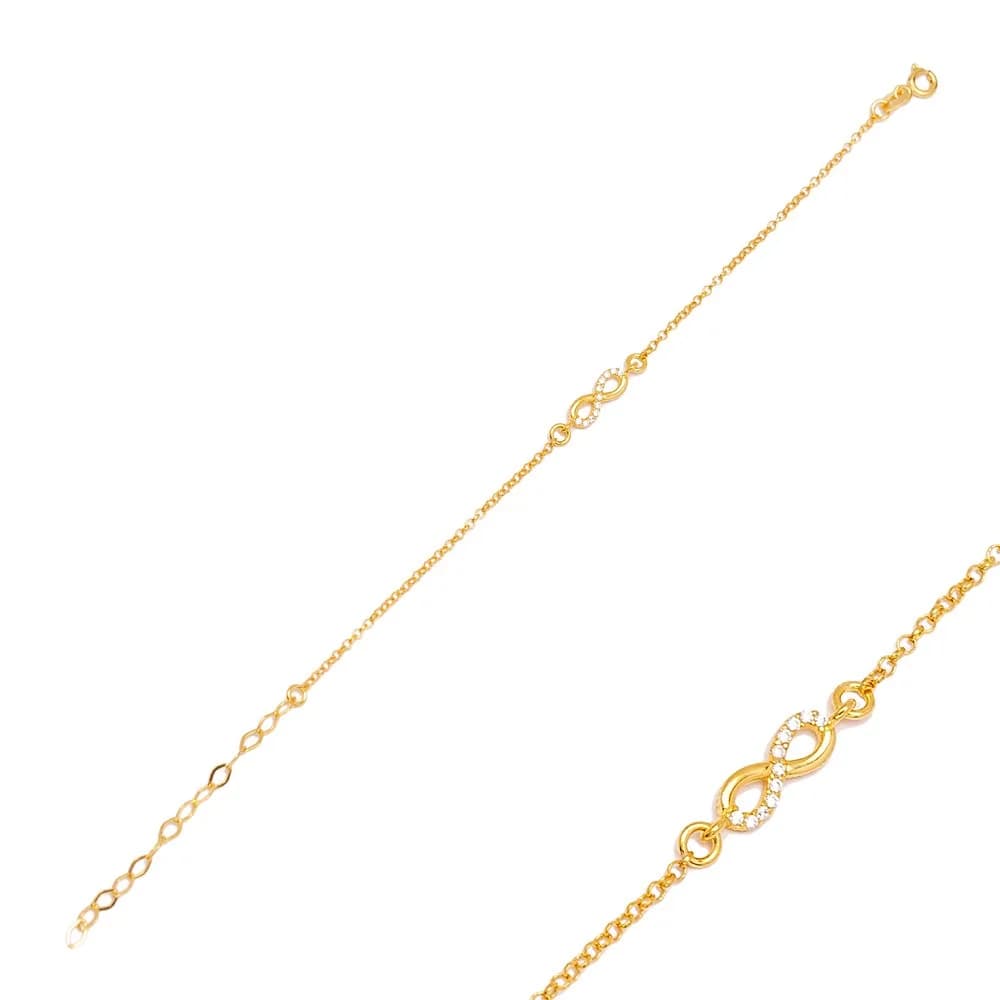 Link Chain Infinity Zircon Charm Bracelet 925 Sterling Silver Jewelry