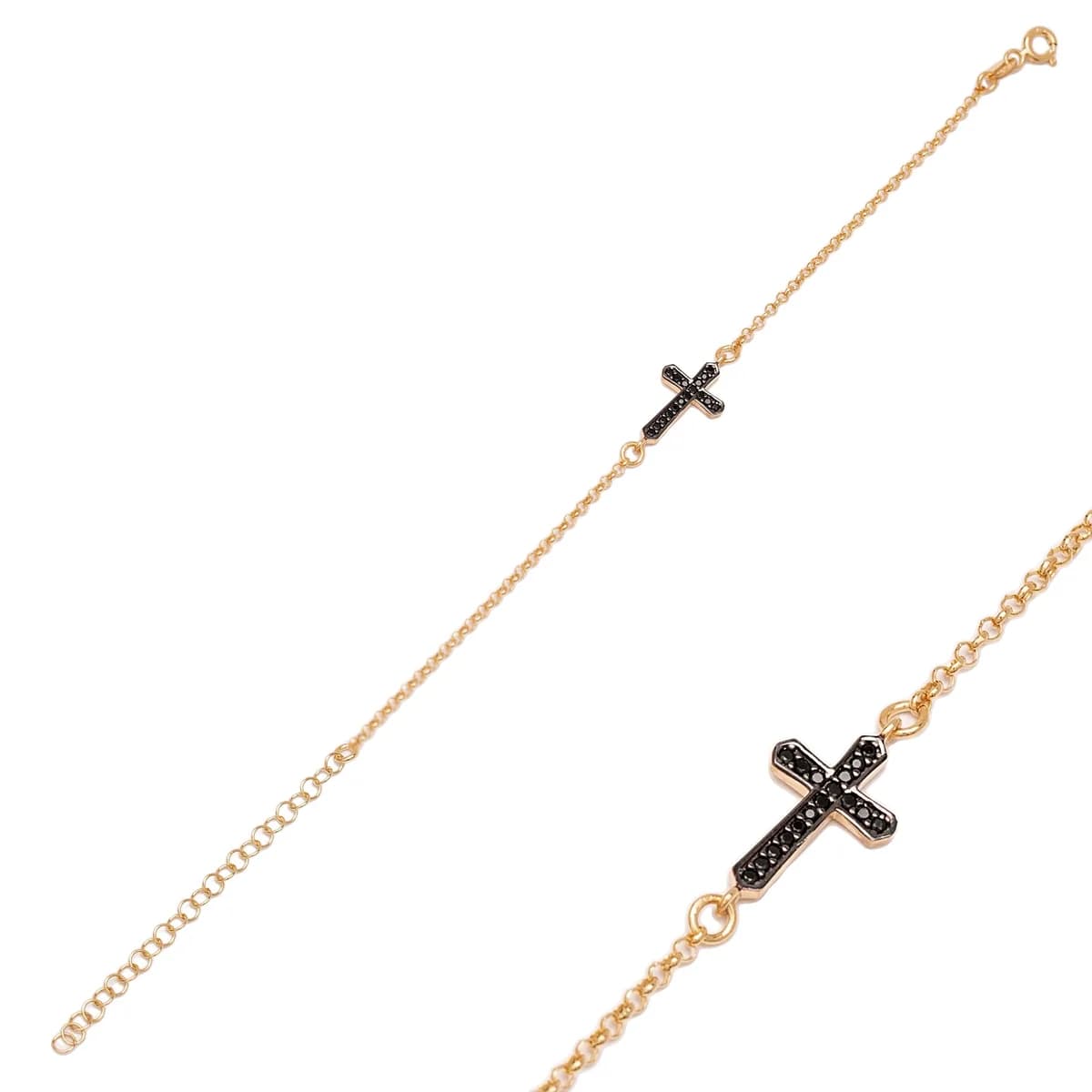 Cross Design Black Zircon Stone Minimalist Bracelet Turkish Wholesale Handmade 925 Sterling Silver Jewelry