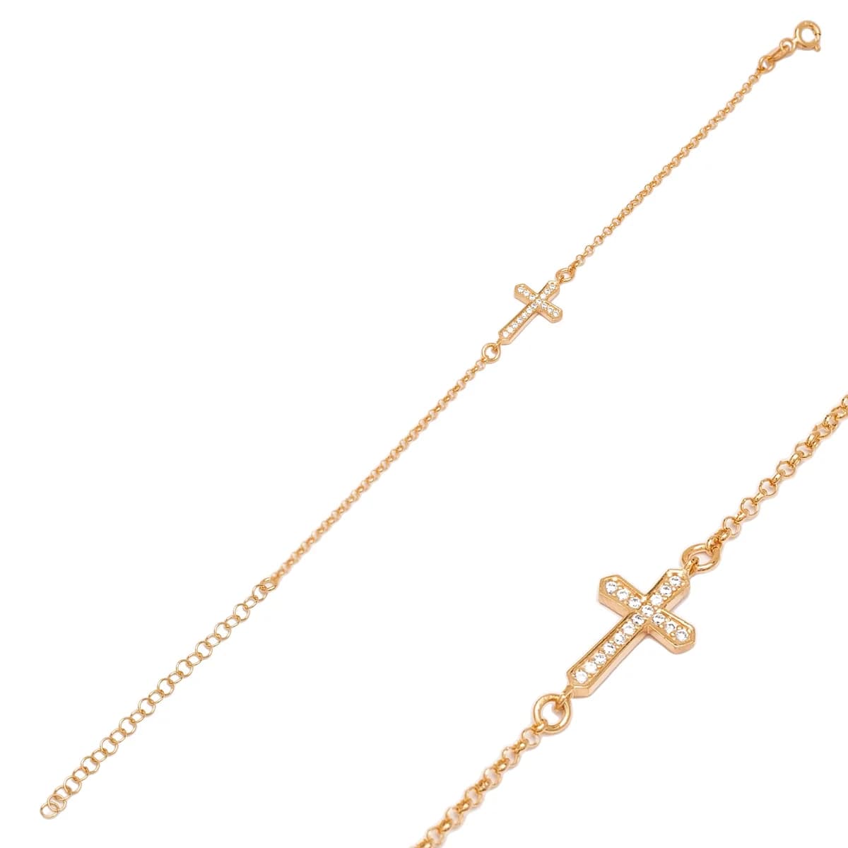 Cross Design CZ Stone Minimalist Charm Bracelet Turkish Wholesale Handmade 925 Sterling Silver Jewelry