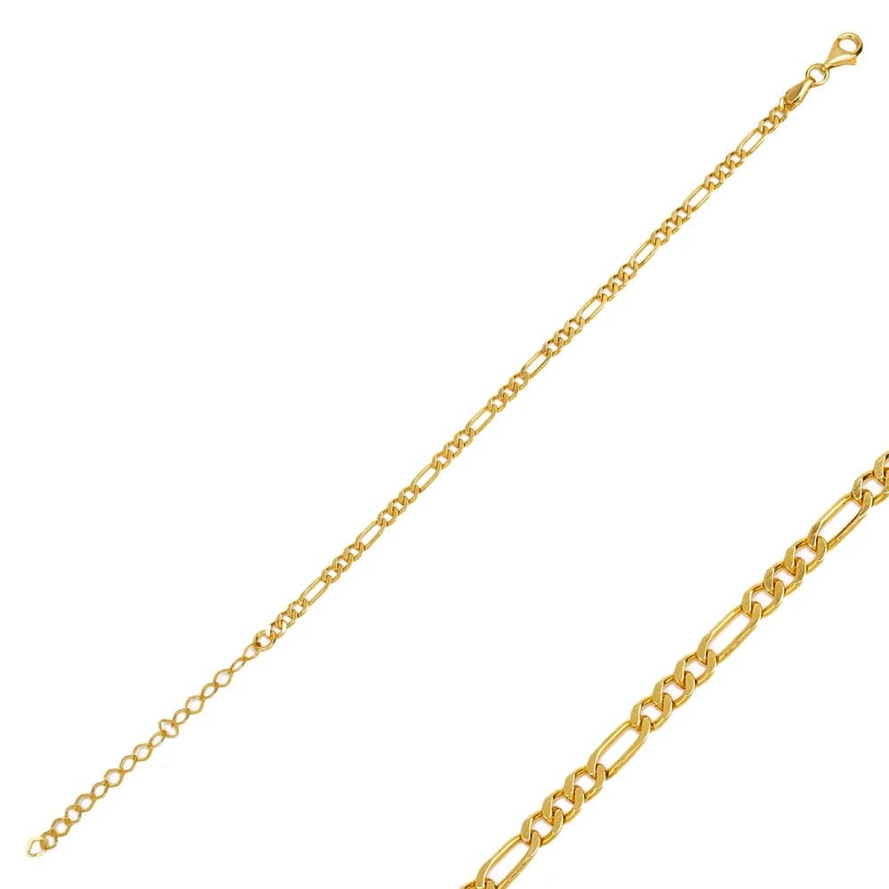 Popular Plain Design Figaro Chain Bracelet Wholesale Turkish 925 Sterling Silver Jewelry