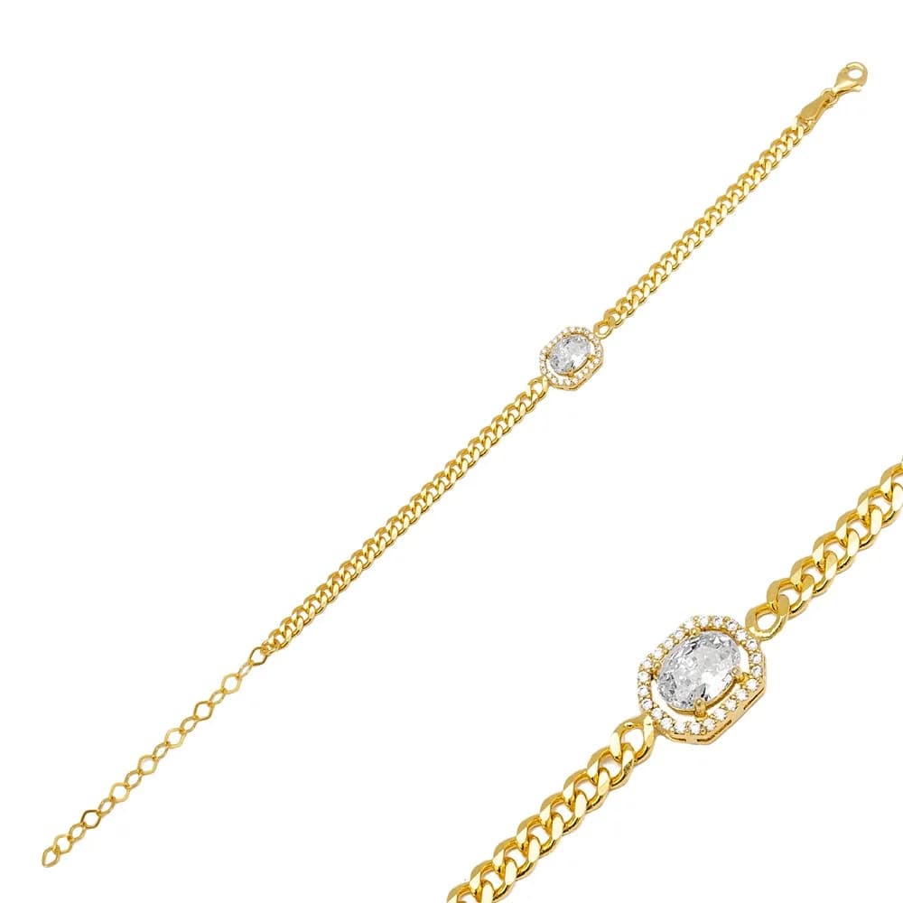 Dainty Zircon Stone Geometric Shape Charm Bracelet Wholesale Turkish 925 Sterling Silver Jewelry