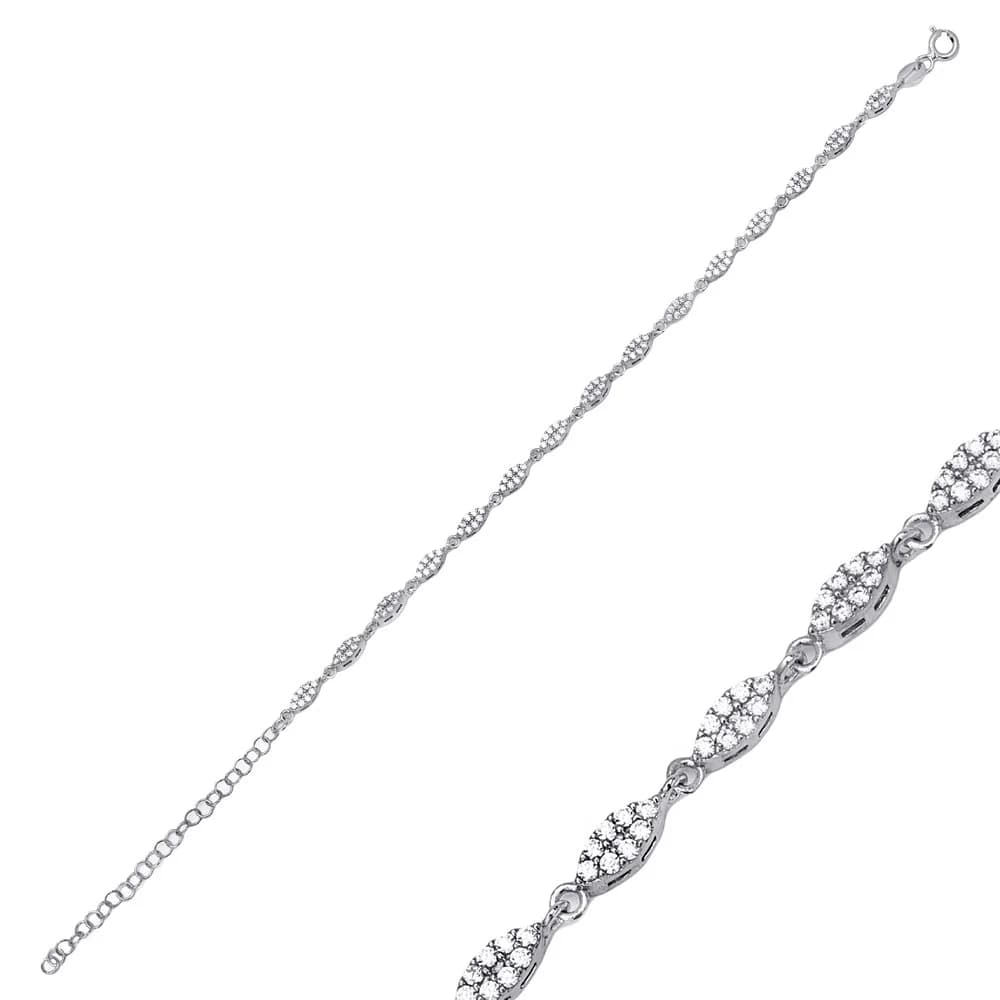 Geometric Shape Shiny Zircon Stone Woman Jewelry Chain Bracelet 925 Sterling Silver Jewelry