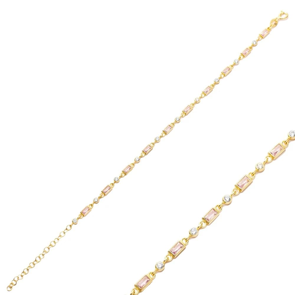Baguette CZ Stone Handmade Silver Charm Bracelet
