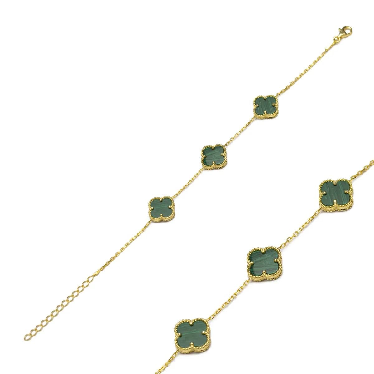 Three Motif Malachite Clover 925 Charm Bracelet