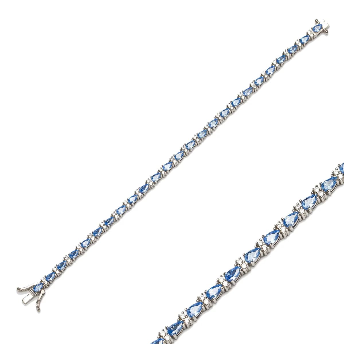 Blue Drop Cut 925 Tennis Bracelet