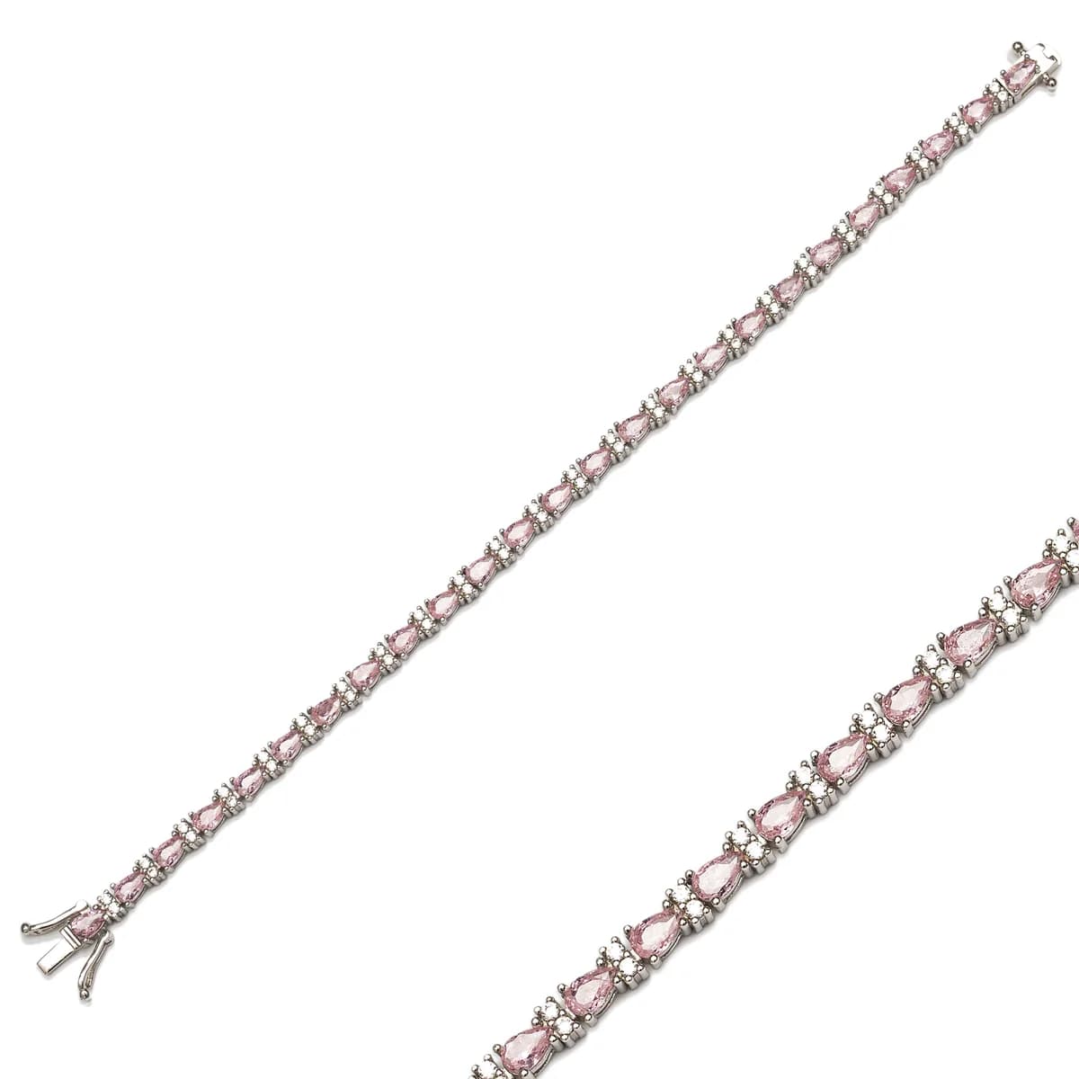 Pink Drop Cut 925 Tennis Bracelet
