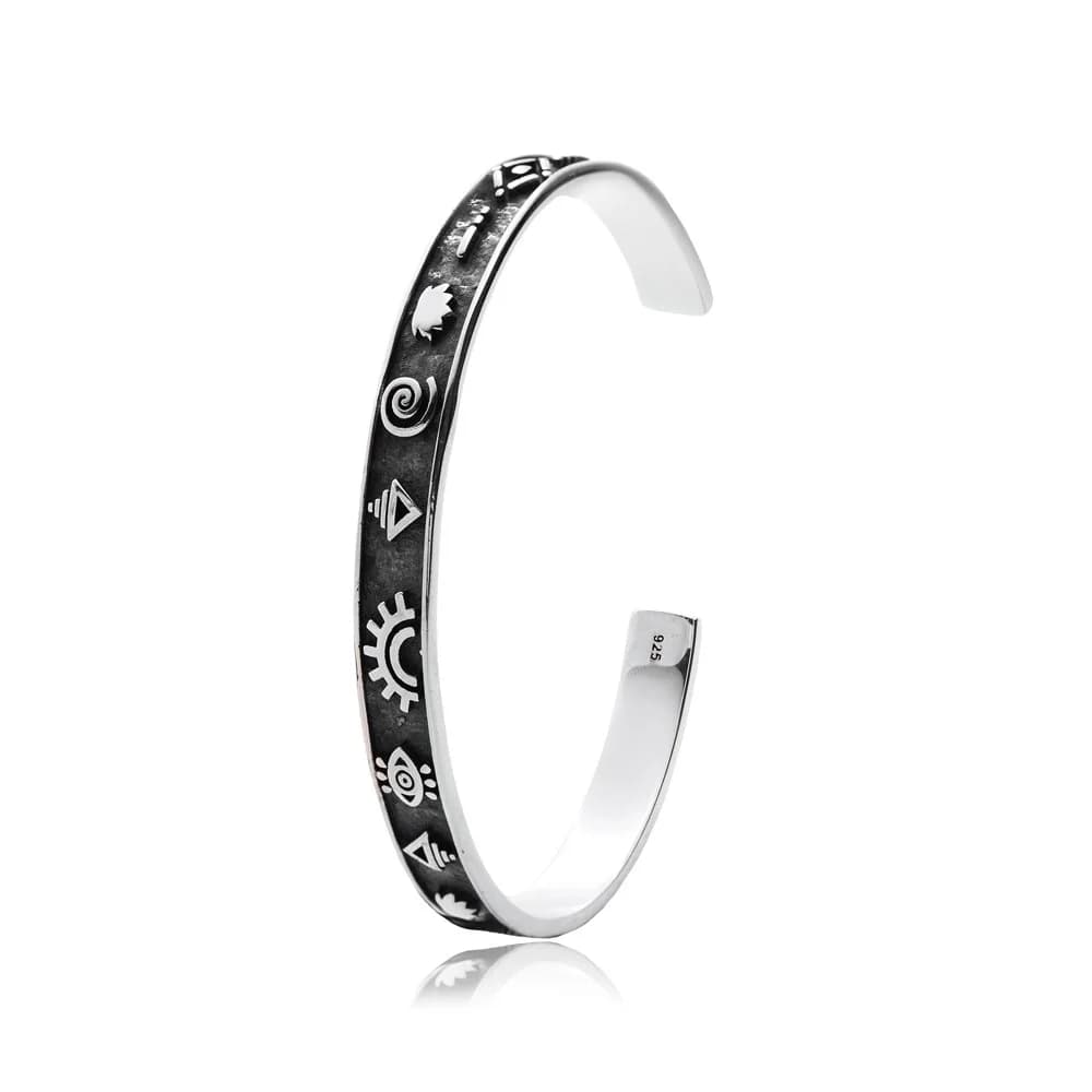 Spiritual Symbols Sterling Silver Jewelry Cuff Bracelet
