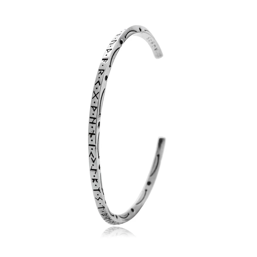 Runic Symbols Unisex 925 Silver Jewelry Cuff Bracelet